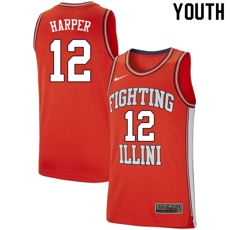 Youth #12 Derek Harper Illinois Fighting Illini College Basketball Jerseys Sale-Retro